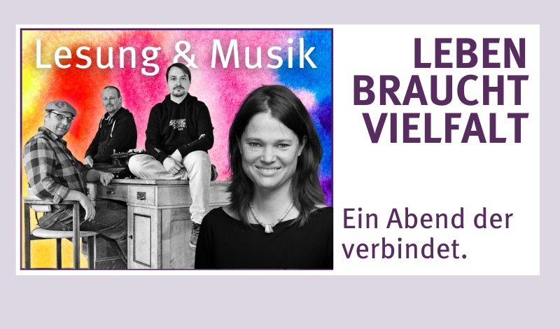 Veranstaltungshinweis Lesung und Musil ab 18 Uhr im Ein Abend der verbindet. Benefizveranstaltung für die TelefonSeelsorge Chemnitz St.-Jakobi-Kirche Chemnitz 18:00 Uhr Mittwoch, 3.12.2025 Amelie Mahlstedt, Autorin von „Lolas verrückte Welt“ und die Chemnitzer Band „Solche“ Einlass ab 17:30 Uhr Veranstalter: Freundes- und Förderkreis der TelefonSeelsorge Südwestsachsen e.V. Ökumenische TelefonSeelsorge Südwestsachsen Regionalstelle Chemnitz Leben braucht Vielfalt Lesung & Musik Eintritt FREI spende erbeten